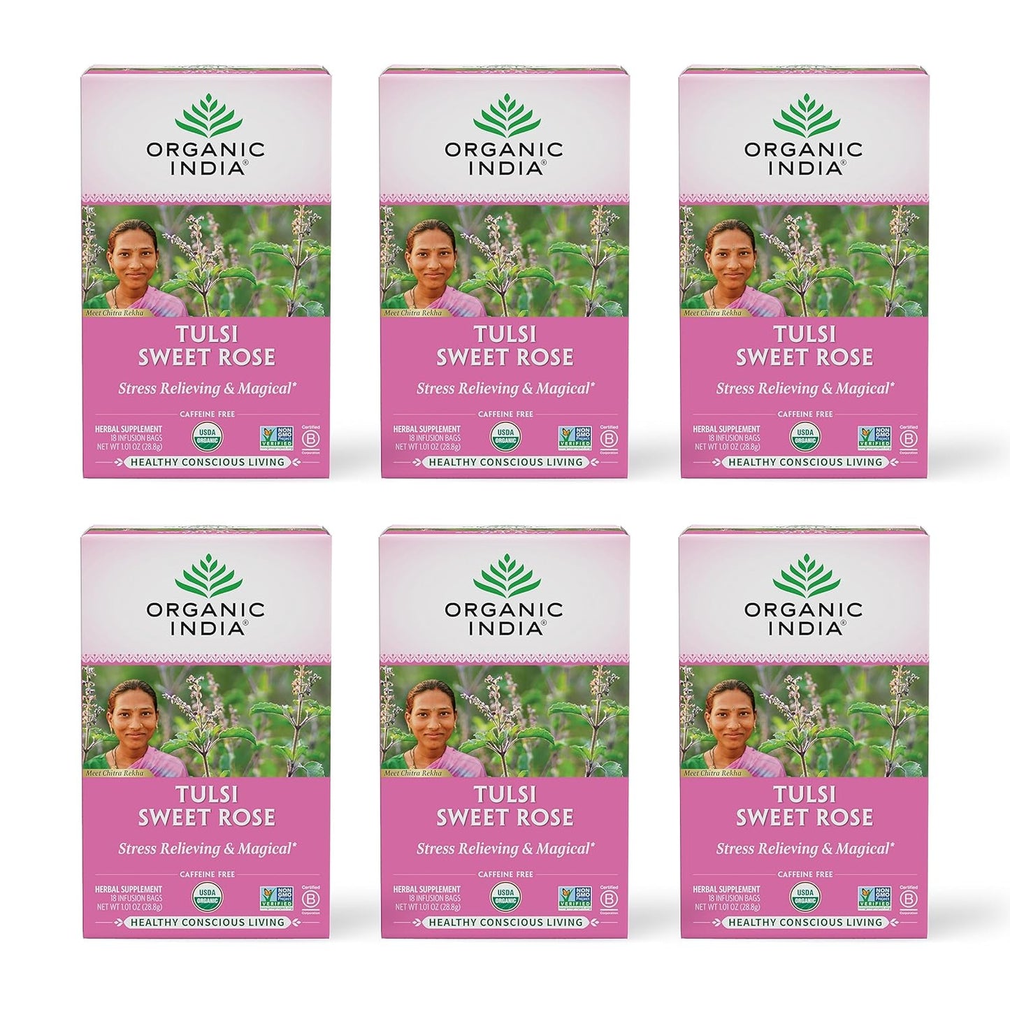 Tulsi Original Herbal Tea - Holy Basil and African Basil Calming and Stress Relief Tea, Immune Support, USDA Certified Organic, Non-Gmo, Caffeine-Free - 18 Infusion Bags, 6 Pack TLBH