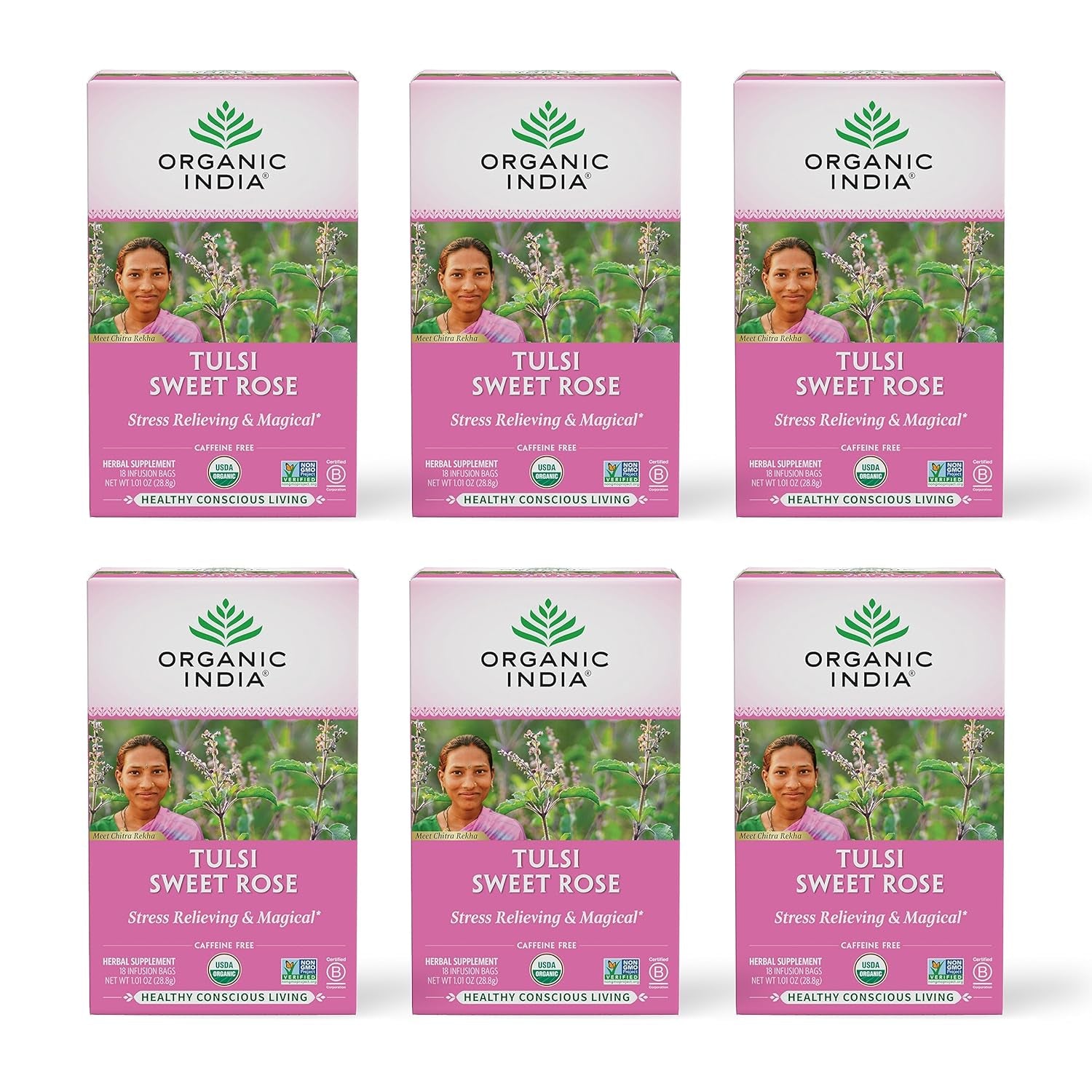 Tulsi Original Herbal Tea - Holy Basil and African Basil Calming and Stress Relief Tea, Immune Support, USDA Certified Organic, Non-Gmo, Caffeine-Free - 18 Infusion Bags, 6 Pack TLBH