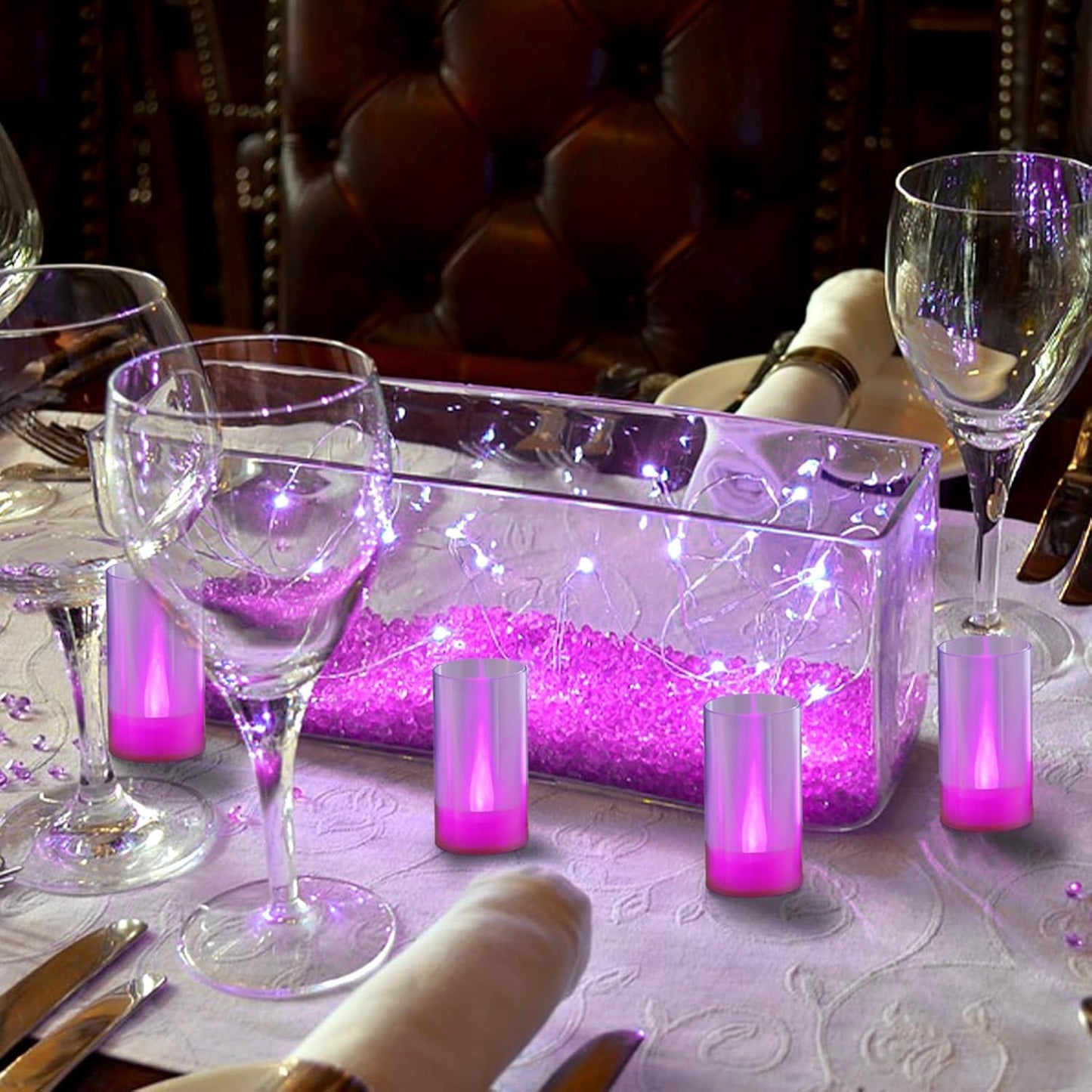 Flameless Candles, Battery Operated LED Pillar Candles, D1.5 X H3 Inch, Steady Pink Long Flame-Effect Light, Romantic Electronic Fake Votive Candles for Party, Halloween, Set of 12 (Pink)