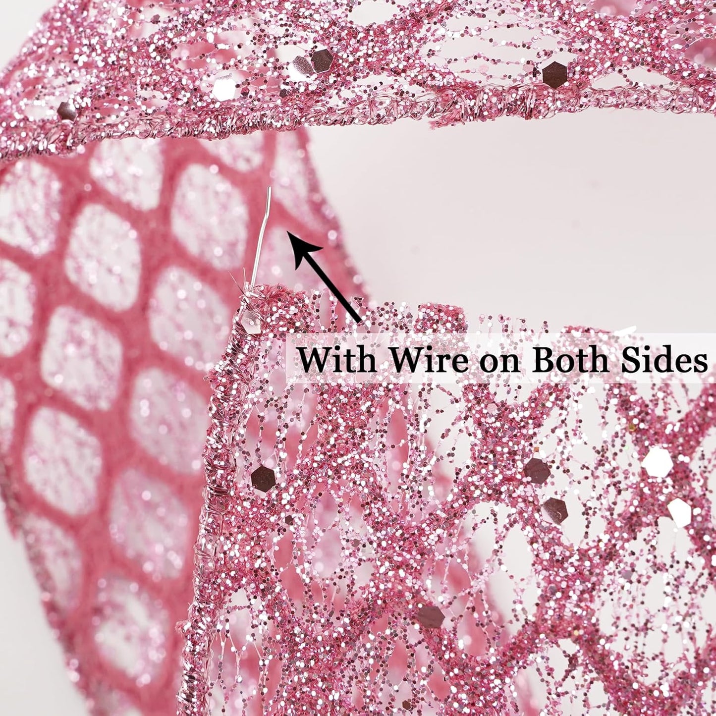 Pink Wired Ribbon 2.5 Inch Light Pink Christmas Ribbon Glitter Diamond Wire Ribbon for Christmas Tree, Large Bows Making, Wreaths, Garland, Gift Wrapping, Home Decor -10 Yards