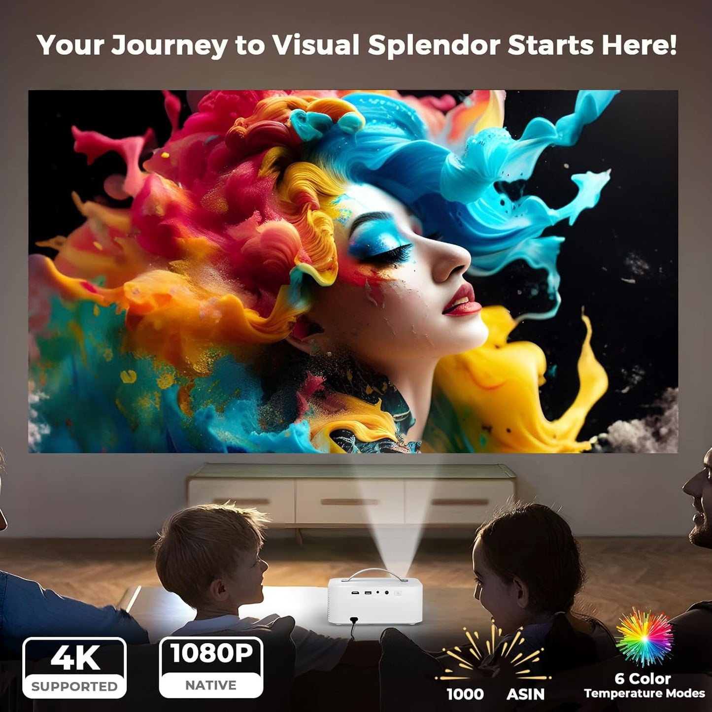 [AI Movin System Netflix-Licensed&Dolby] Smart-Projector-4K with Wifi 6 and Bluetooth,1000 ANSI Native 1080P,  Electric Focus Keystone Portable Proyector with Netflix/Youtube/Prime Video