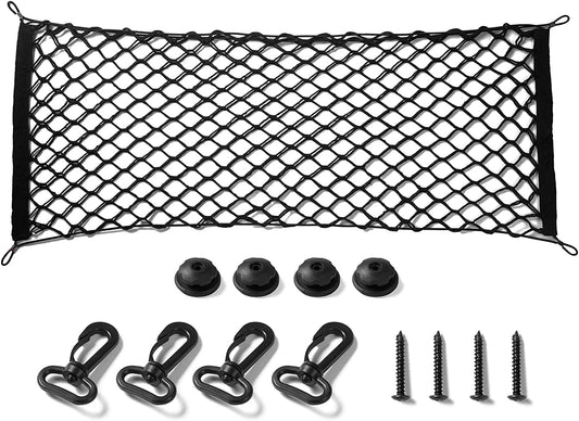 Truck Bed Cargo Net Stretchable, Adjustable Trunk Storage Net with Hook, Accessories for Pickup Bed Divider Organizer and Storage, Compatible with Chevy Silverado Ford F150 GMC (50"X 18")