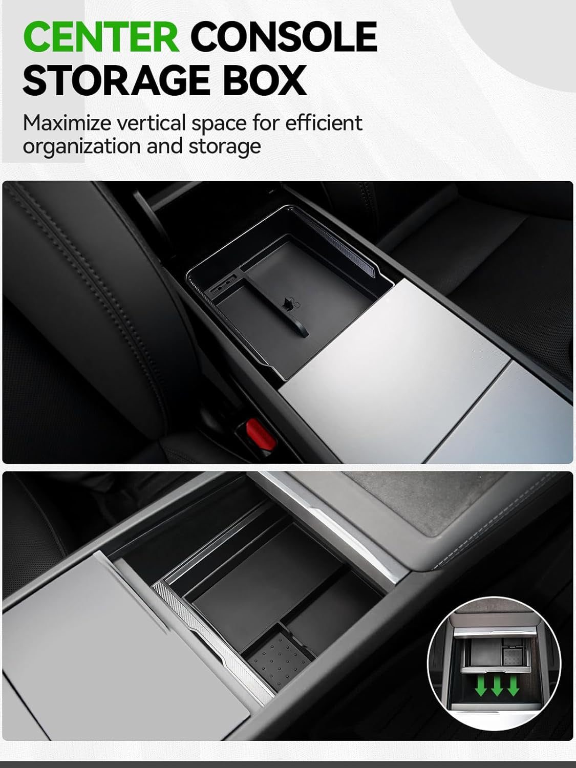 7PCS Center Console Organzier Tray for Tesla Model 3 Highland 2025 2024, Armrest Hidden Storage Box Cup Holder Wireless Charger Pad for Tesla Model 3 Accessories 2024 2025