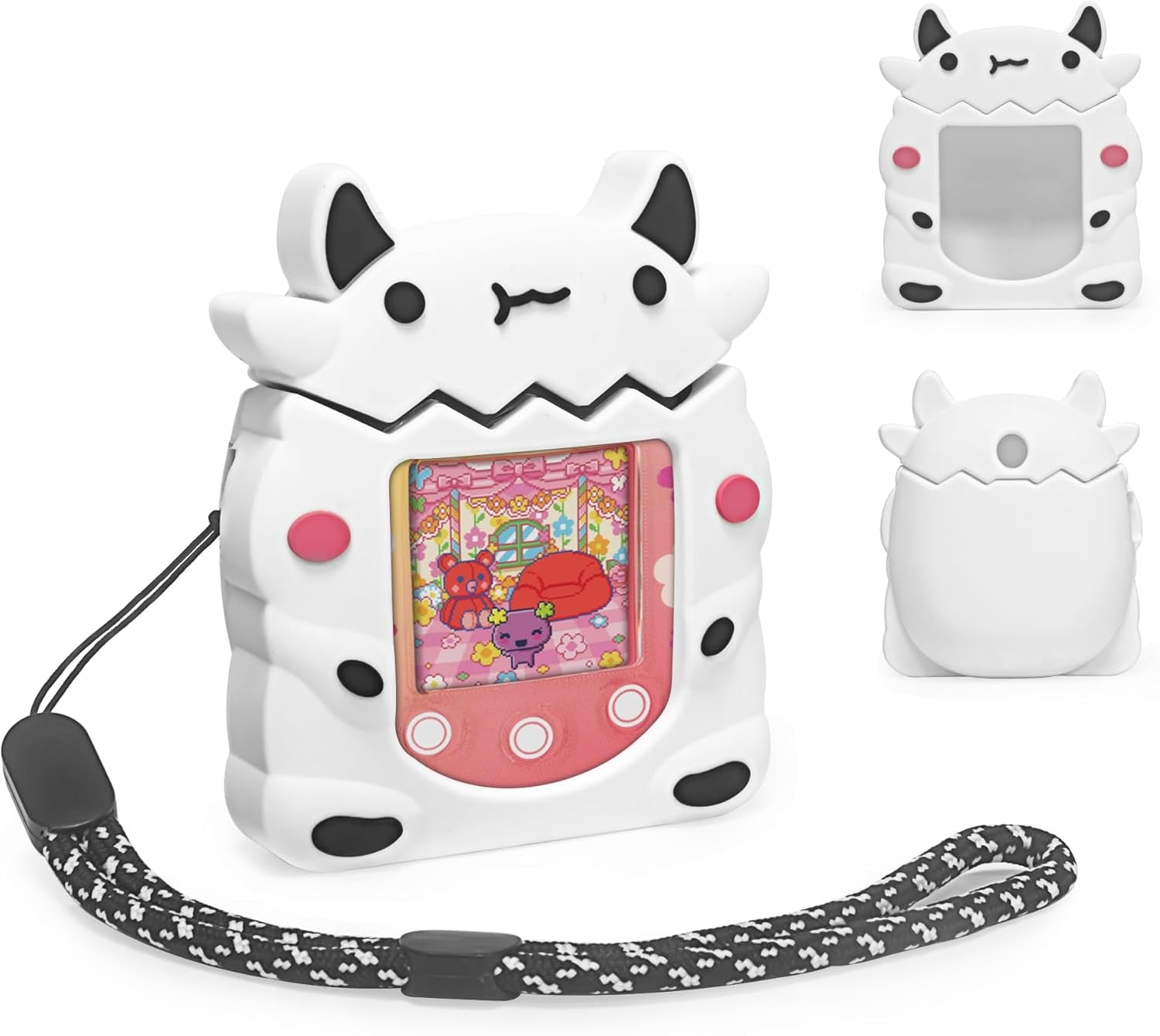 Silicone Case Compatible with Tamagotchi Pix Virtual Pet Game Machine, Cute Unicorn Pattern Protective Sleeve for Pix with Finger Lanyard ZOUSA