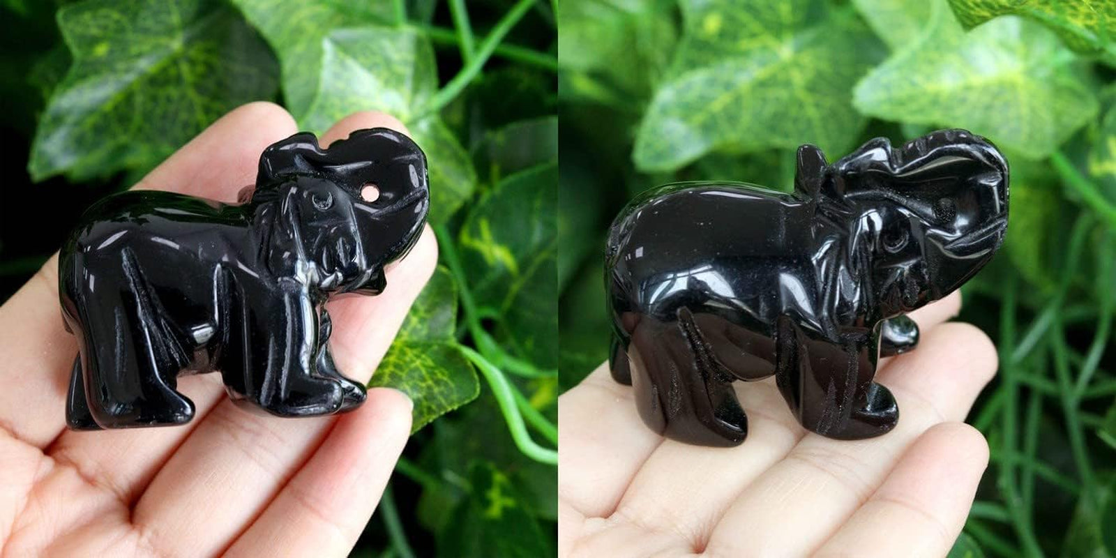 2" Black Obsidian Elephant Decor Healing Crystal Cute Polished Natural Stone Hand-Carved Big Sculpture Statue Figurines Gemstone Energy Hippie Home Room Office Desk Decoration Gifts for Women Men