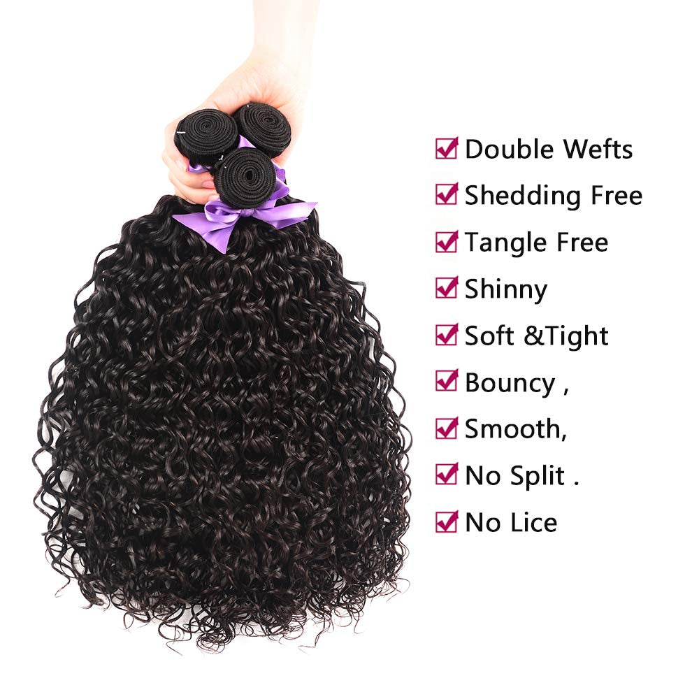 Brazilian Virgin Hair Bundles Water Wave Human Hair Bundles (16 18 20 22) 9A Unprocessed 100% Human Hair Wet and Wavy Hair Weave Bundles Can Be Dyed Deep Curly 4 Bundles Hair Extensions Natural Color