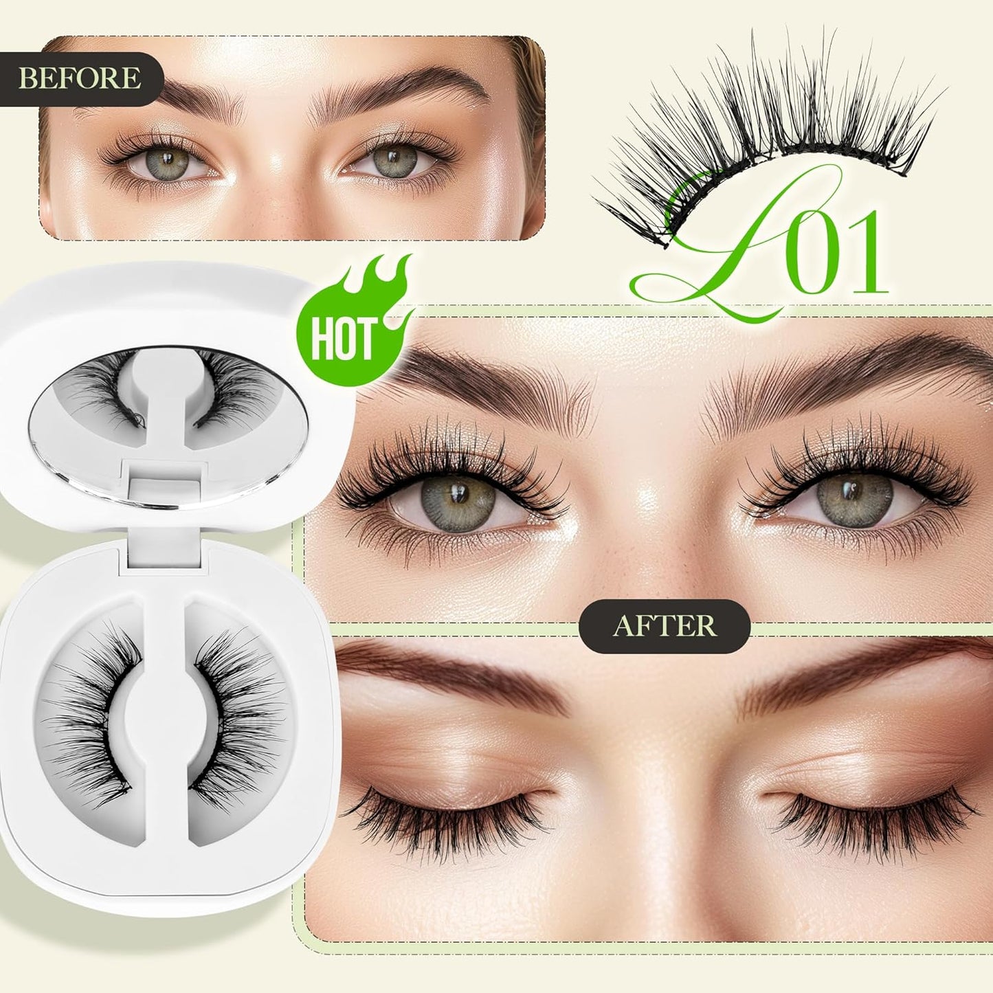 Magnetic Eyelashes with Applicator, Reusable Soft Magnetic Eyelashes Natural Look, No Glue Needed, Windproof & Waterproof for All-Day Comfort (L01)