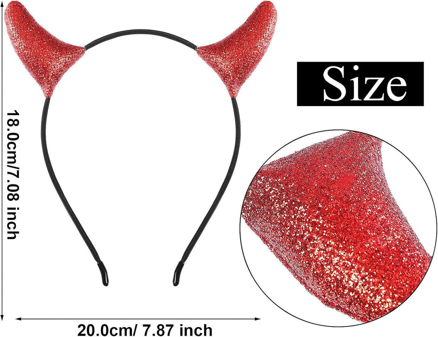 2 Sets Halloween Devil Costume Suit Glitter Devil Horn Headband Devil Tail Devil Fork Halloween Costume Accessories