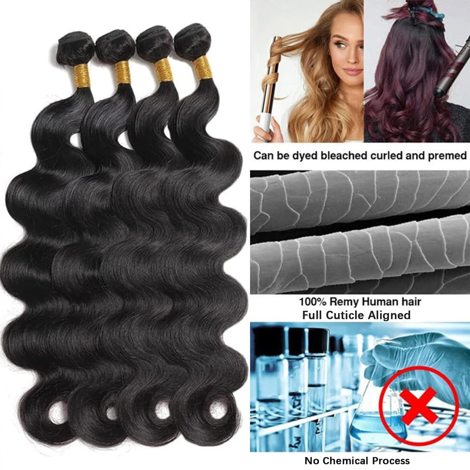 Body Wave Human Hair Bundles 4 Bundles 16 18 20 22 Inch 100% Unprocessed Brazilian Virgin Human Hair Bundles 12A Body Wave Bundles Human Hair Weave Extensions for Black Women Natural Black