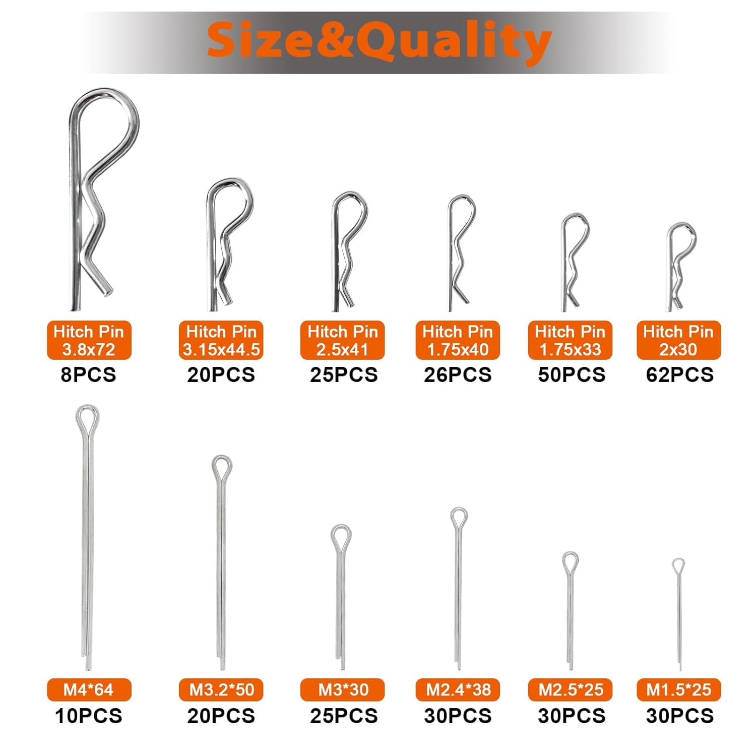380 PCS Heavy Duty Pin Assortment Kit, Hitch Pins R Clip Pins Hair Pins Lynch Pins PTO Pins for Trucks Trailers Tractors Mowers Accessories, Farm, Lawn, Hitches and Garden TRUCK DRIVER