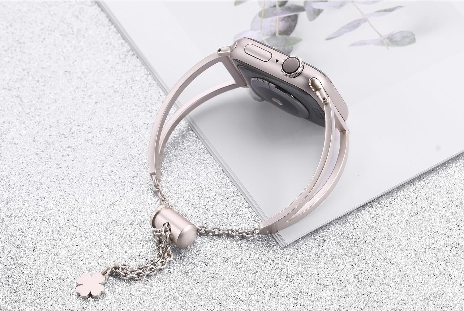 Stainless Steel Bands Compatible with Apple Watch Bands 38Mm 40Mm 41Mm 42Mm 44Mm 45Mm Iwatch Series 9/8/7/6/5/4/3/2/1/SE, Dressy Metal Bangle Bracelet Women