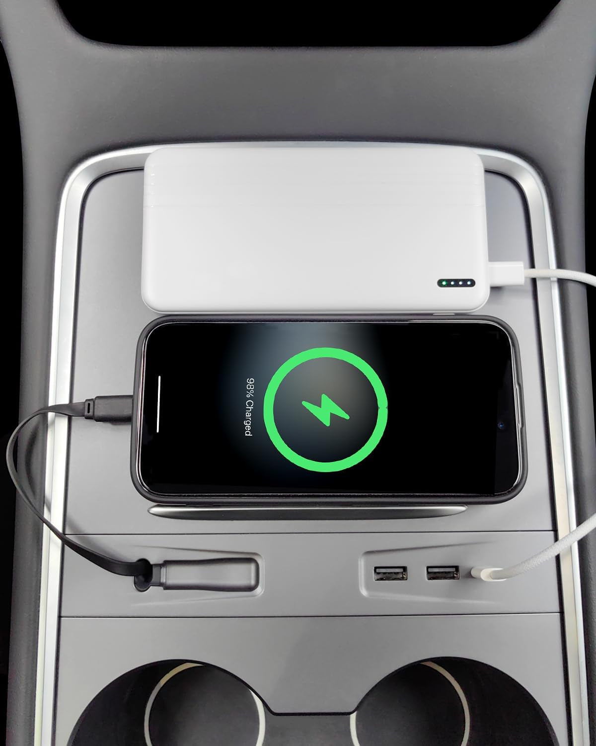 Retractable Hub Docking Station for Tesla Model Y (2021-2024) Tesla Model 3 (2021-2023), Multi-Port Phone Fast Charger for Model Y/3, Center Console USB Hub for Tesla Model 3 Model Y Accessories