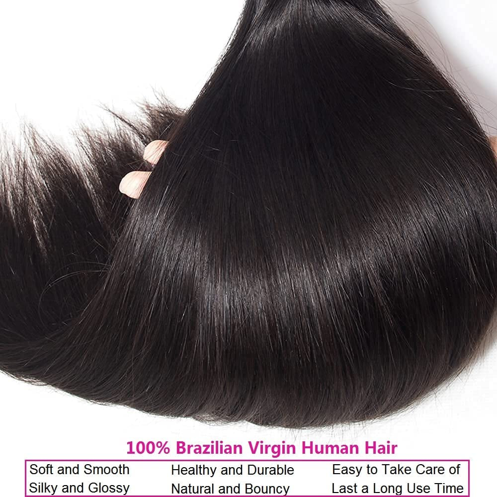 Straight Bundles Human Hair 3 Bundles 14 16 18 Inch 12A Brazilian Virgin Human Hair Bundles Straight Hair 100% Unprocessed Human Hair Natural Color