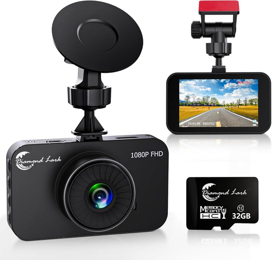 1080P Full HD Dash Camera for Cars,  Dash Cam Front with 32G SD Card, 3”LCD Screen, 170°Wide Angle, Dashboard Dashcam with Loop Recording, HDR, Night Vision, G-Sensor, Parking Monitor