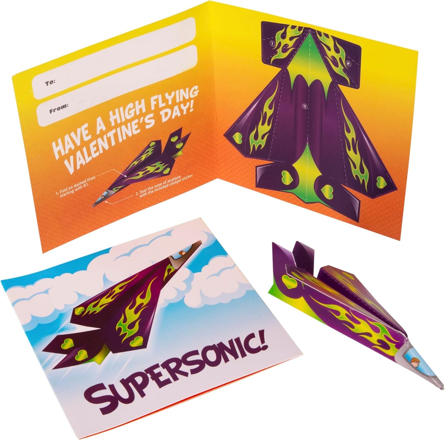 28-Pack Flying Paper Airplanes Valentines Cards for Kids Classroom with Envelopes I Valentines Day Cards for Kids School | Party Favor Bulk Toys, Classroom Toy | Origami Paper Airplane Kit