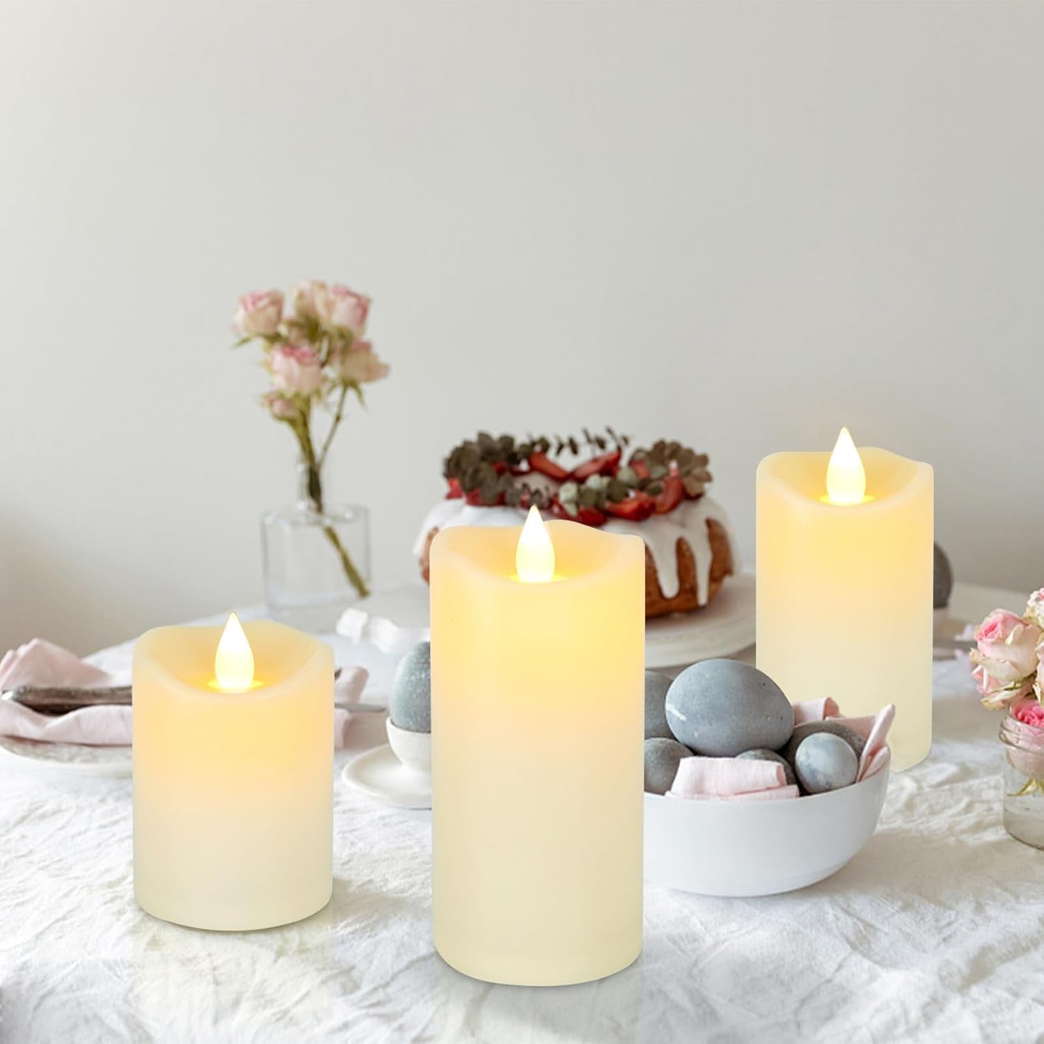 Indoor Flameless Candles, Battery Operated LED Flameless Candles with Remote Timer for Home/Wedding/Holiday Decor, Electric Candles Set of 3(D 2.95" X H 4"/5"/6")