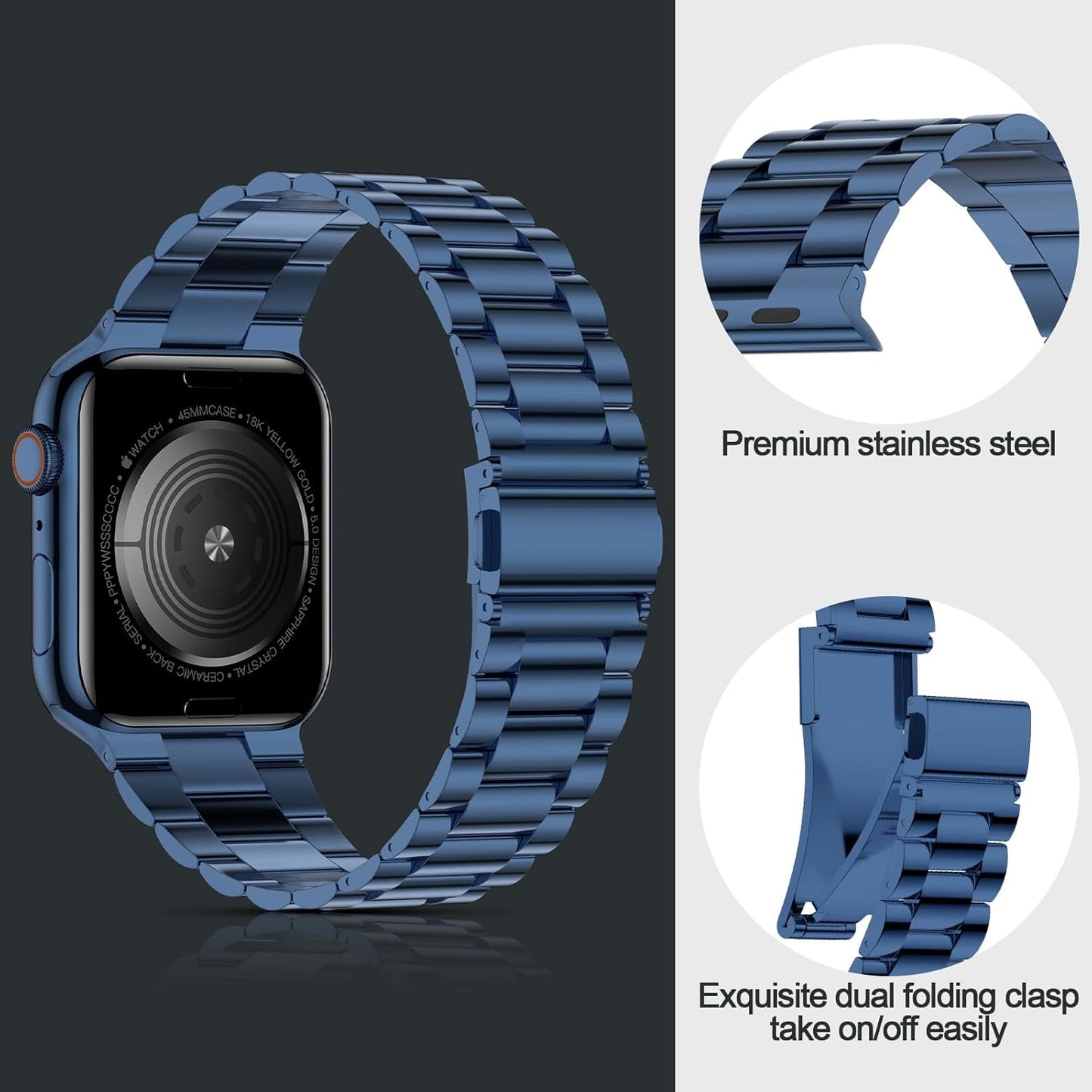 Compatible with Apple Watch Band 41Mm 40Mm 38Mm, Upgraded Stainless Steel Replacement Original Iwatch Bands for Series 9 Ultra 8 7 6 5 4 3 2 1 Women,Blue
