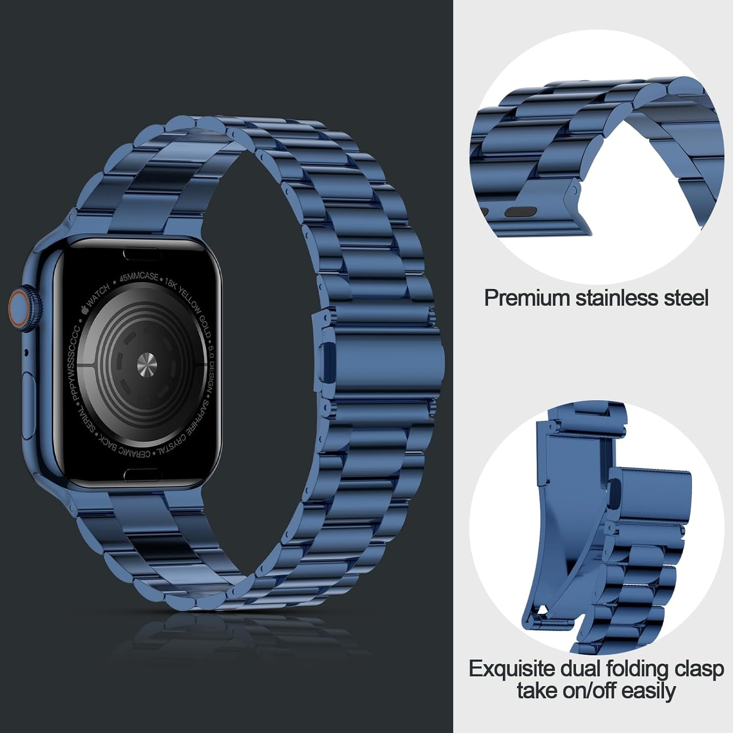 Compatible with Apple Watch Band 41Mm 40Mm 38Mm, Upgraded Stainless Steel Replacement Original Iwatch Bands for Series 9 Ultra 8 7 6 5 4 3 2 1 Women,Blue