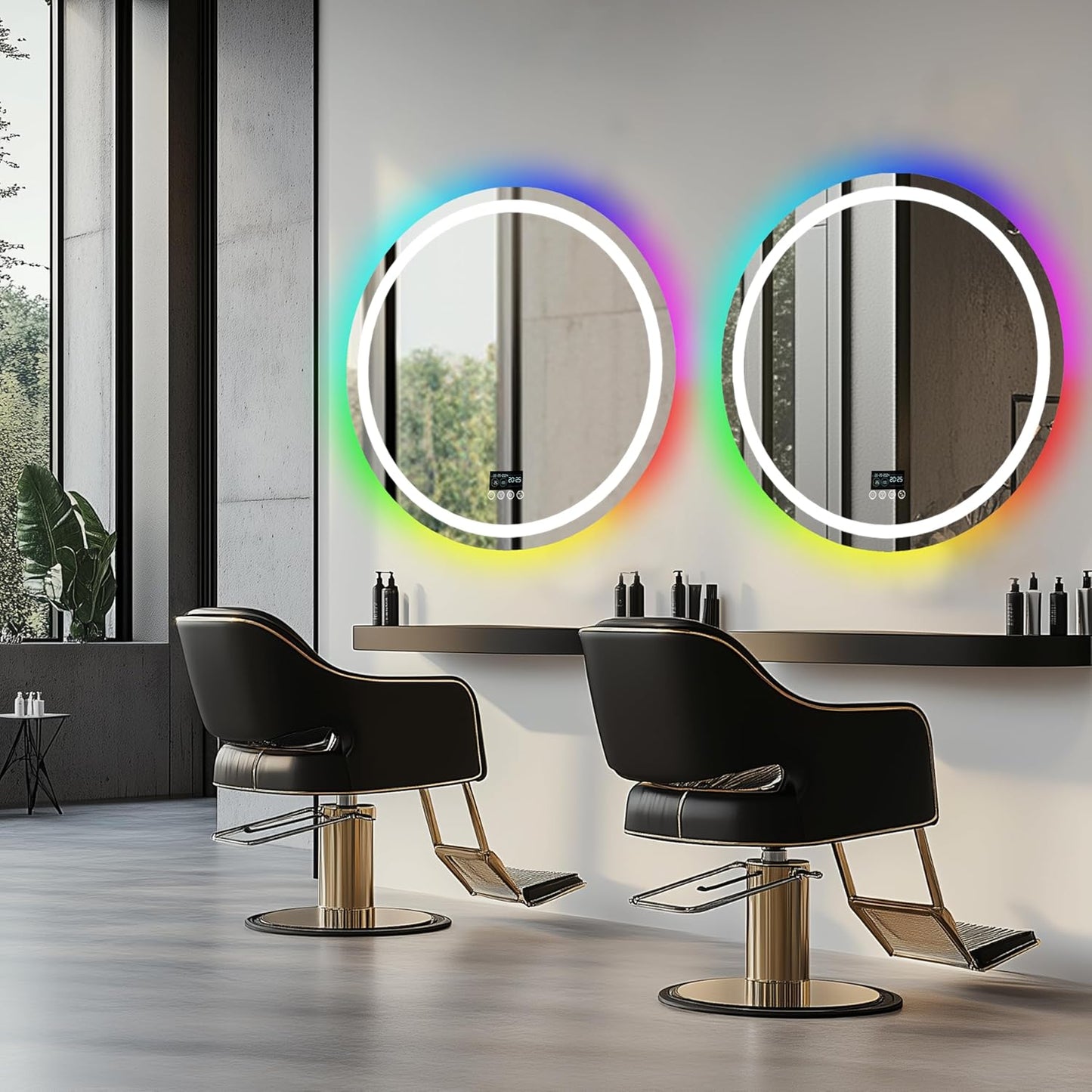 Front Lighted RGB Backlit Bluetooth Mirror: 32 Inch round Dimmable 11 Colors Smart Anti-Fog Bathroom Mirrors with Bluetooth Speaker - Wall Mounted LED Mirror with Digital Display