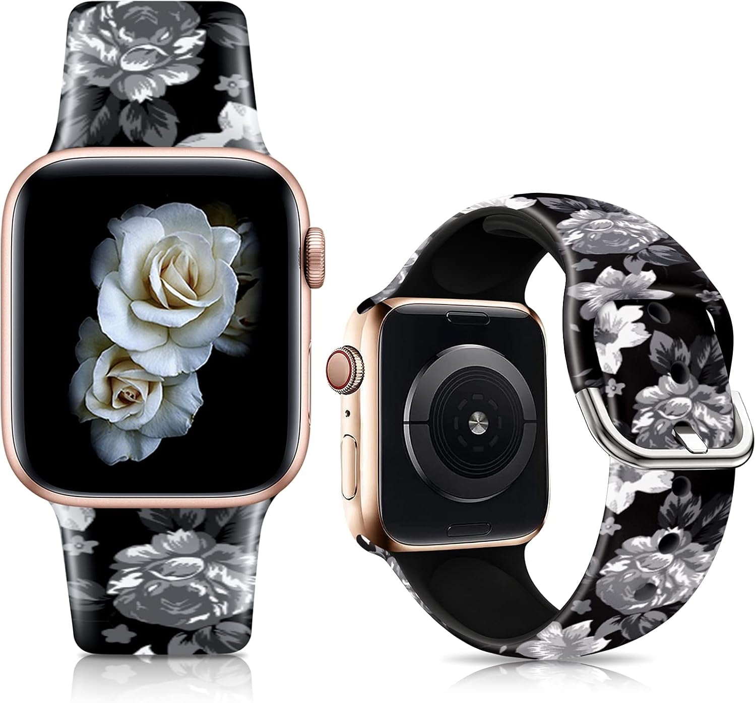 Bands Compatible with Apple Watch Band 38Mm 40Mm 41Mm 42Mm 44Mm 45Mm for Women Men Silicone Floral Pattern Printed Band Strap for Iwatch Band SE Series 7 6 5 4 3 2 1 Wristband