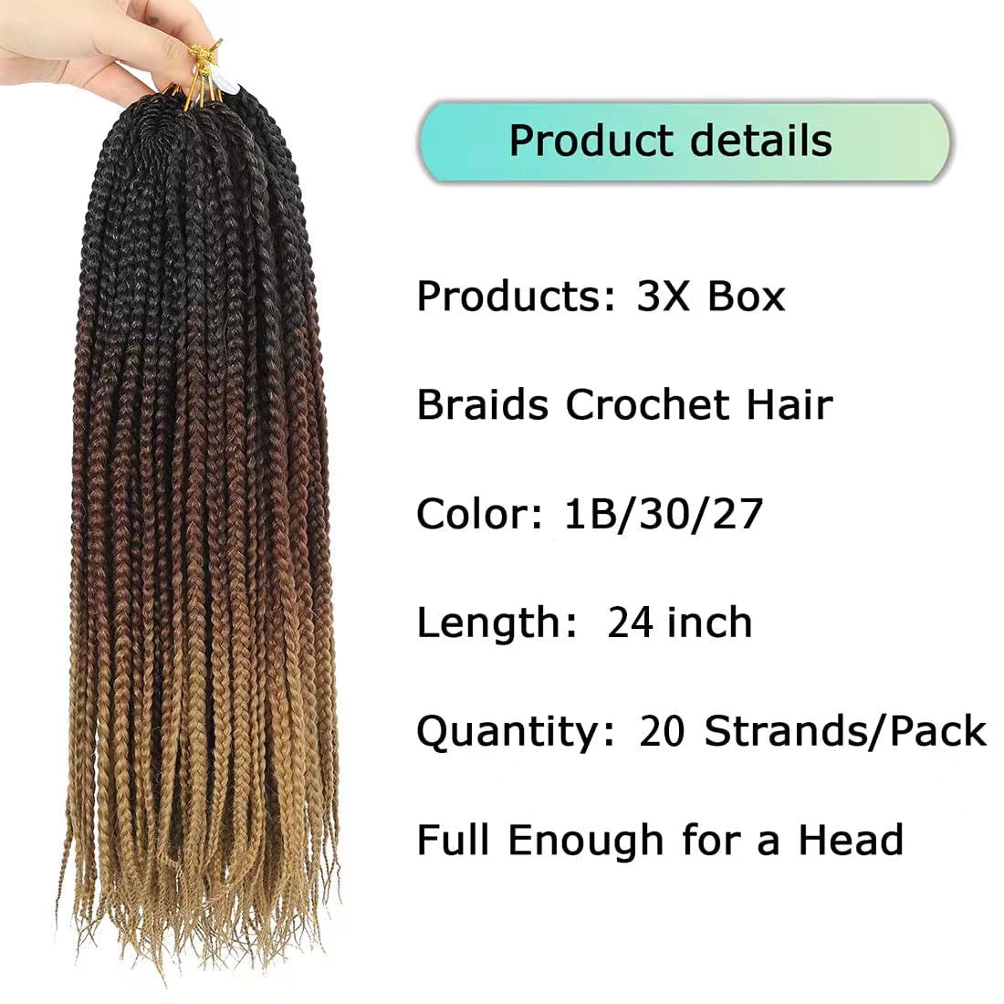 Crochet Box Braids Hair Pre Looped Goddess Box Braids Crochet Braiding Hair 7 Packs Crochet Box Braids 3X Box Braids Crochet Hair (14 Inch, 1B/30/27)