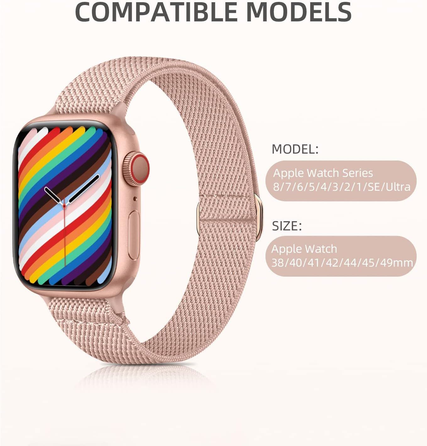 Compatible with Apple Watch Band 41Mm 40Mm 38Mm for Women, 6 Pack Stretchy Soft Solo Loop Bands Adjustable Elastic Slim Sport Straps Replacement Iwatch SE Series 8 7 6 5 4 3 2 1, (Package A)