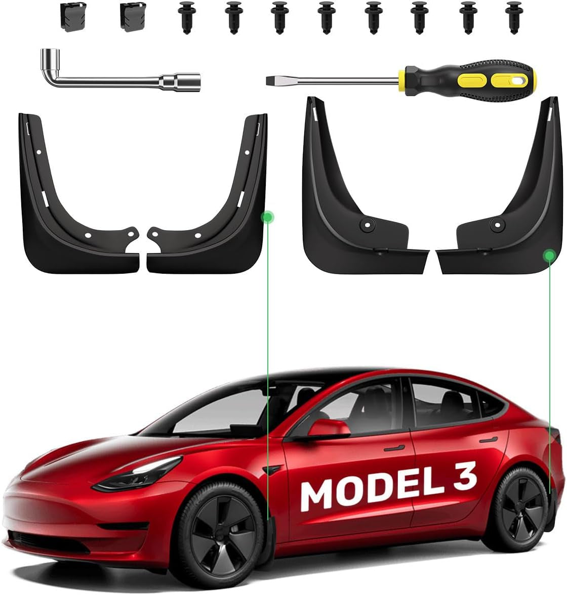 Tesla Model Y Mud Flaps, [No Drilling, Military-Grade Materials, Custom Fit], All-Weather Mud Splash Guards Design for Model Y (2020-2024), Car Must-Have Accessories 2024 Upgraded (Set of 4)