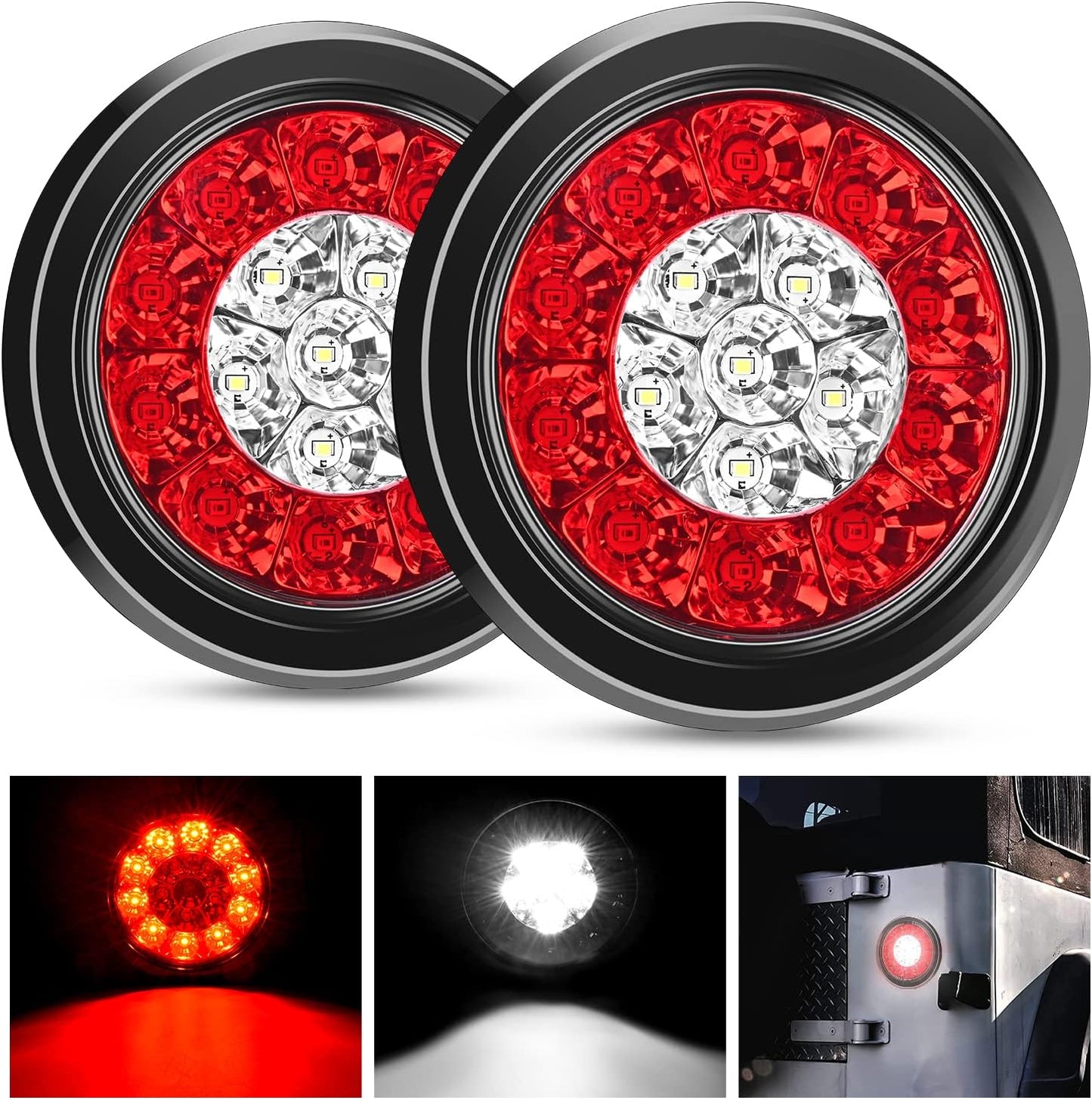 - TL-18 2PCS 4" round Red LED Trailer Tail Lights W/Surface Mount Grommet Plugs IP67 Stop Brake Turn Tail Lights for Truck Trailer RV Jeep