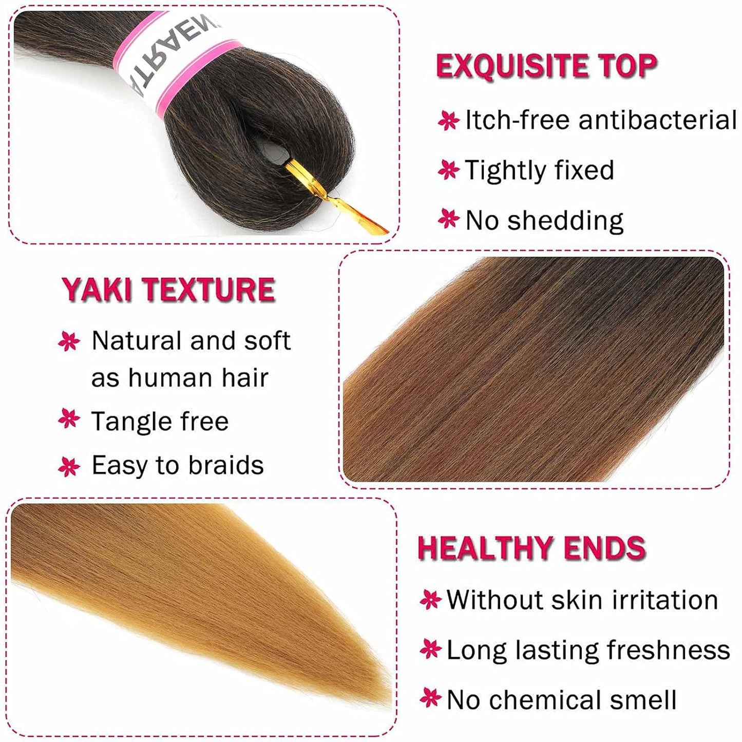 Prestretched Braiding Hair 18 Inch Ombre Braiding Hair Pre Stretched 8 Packs Hot Water Setting Yaki Texture Hair Braids 1B/30/27
