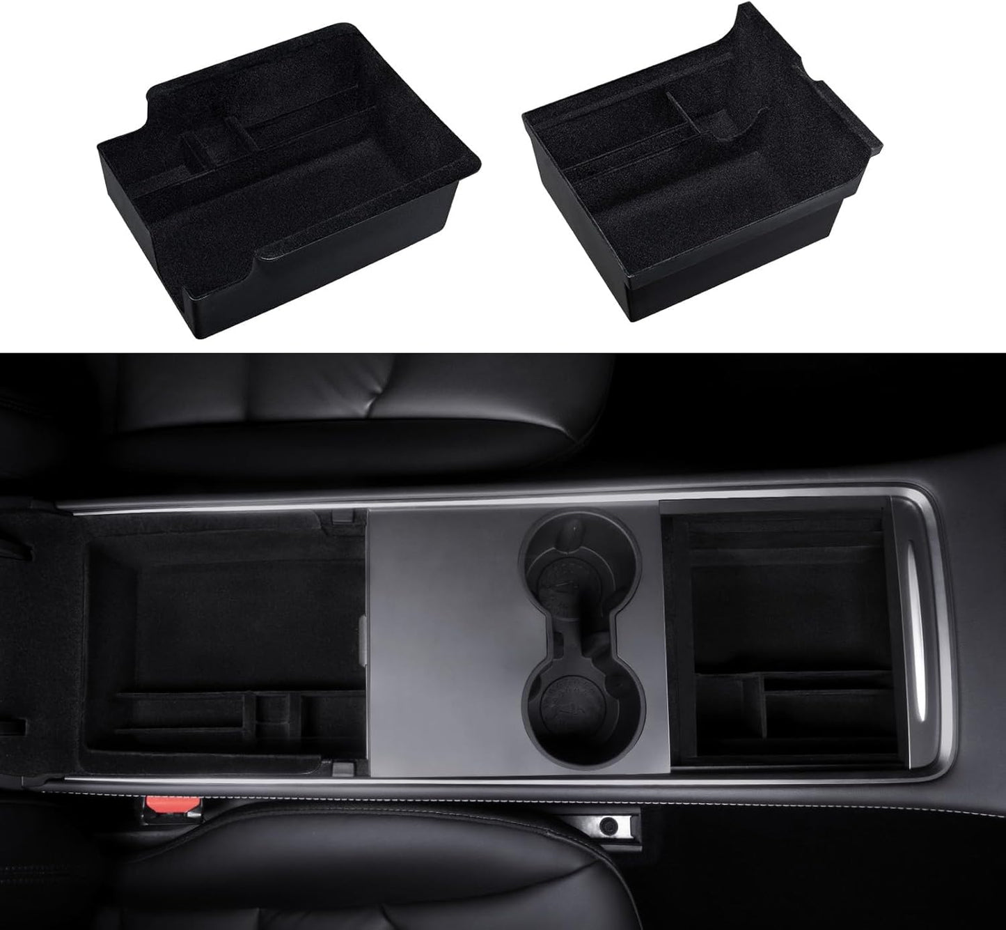 2025 Upgrade 5PCS Tesla Model Y Center Console Organizer Tray under Seat Storage Box Cup Holder Insert Hidden Armrest Storage Box [Seamless Fit] 2025-2021 Model Y Accessories