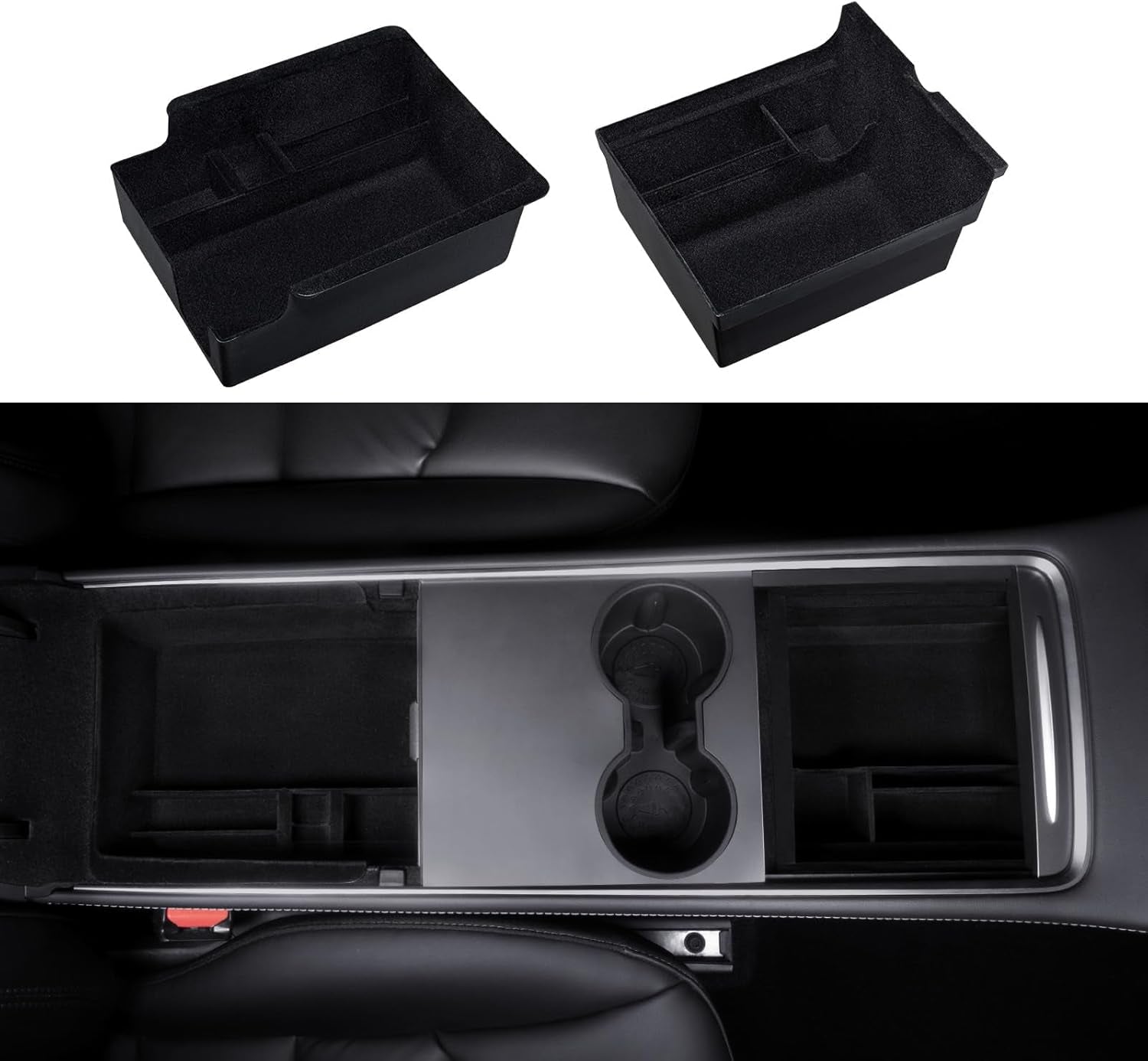 2025 Upgrade 5PCS Tesla Model Y Center Console Organizer Tray under Seat Storage Box Cup Holder Insert Hidden Armrest Storage Box [Seamless Fit] 2025-2021 Model Y Accessories