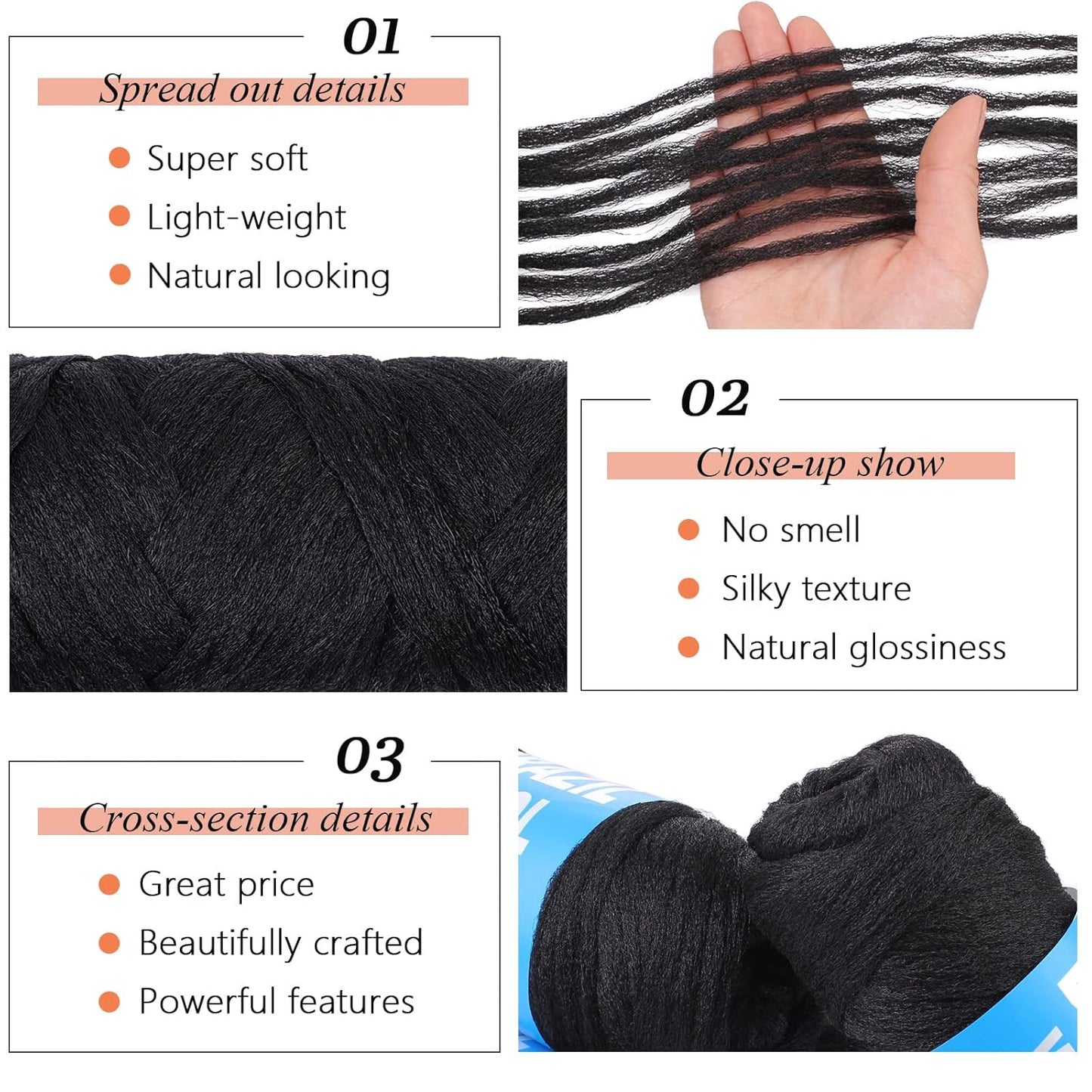 4 Pcs Natural Black Brazilian Wool Hair for Braiding Hair Acrylic Yarn Crochet Box Braids Senegalese Twist Jumbo Braids Faux Locs Crochet Hair for Women Synthetic Braiding Hair Extensions(#1B)