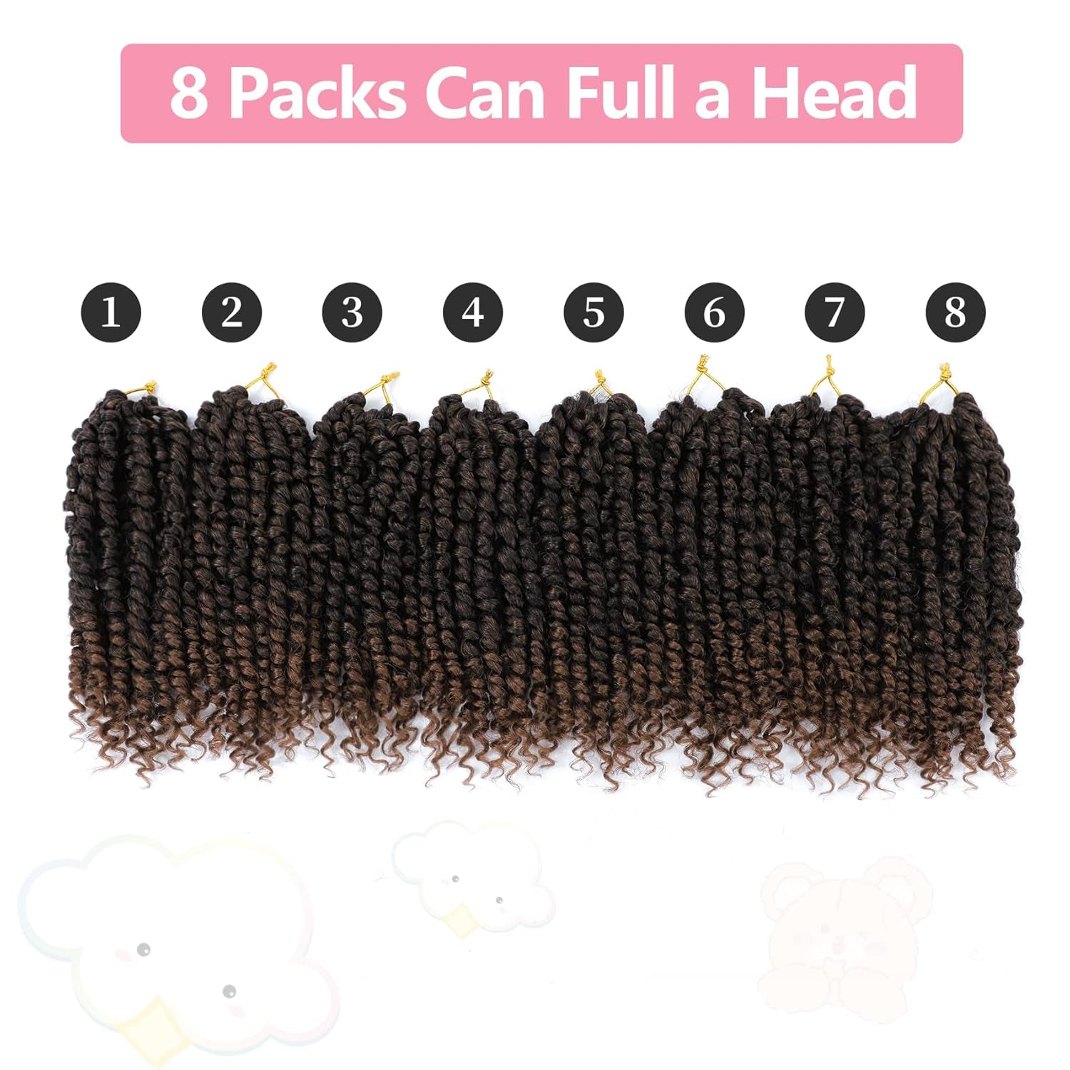 Passion Twist Hair 8 Inch, 8 Packs Passion Twist Crochet Hair for Black Women, Prelooped Crochet Twist Hair with Curly Ends (8Inch, T30#)