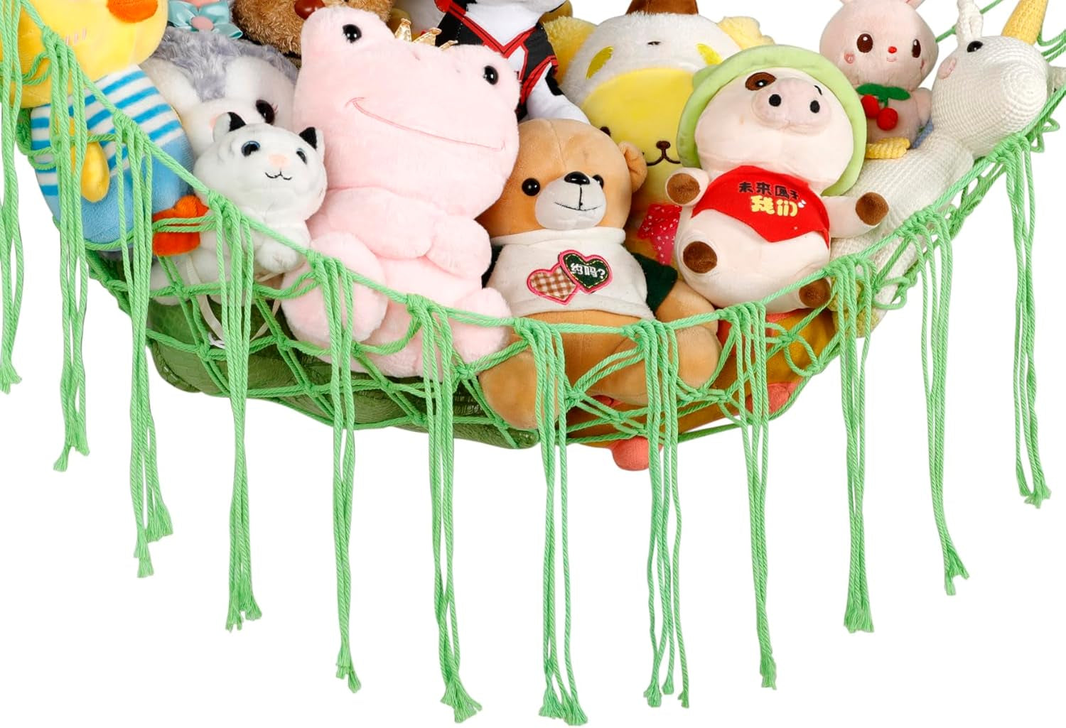 Boho Stuffed Animals Net or Hammock Large,55 Inch Toy Hammock Macrame Stuff Animal Storage Corner Hanging Net Holder,Mesh Hammock Plush Toy Organizer with Hooks for Bedroom,Nursery (Light Green)