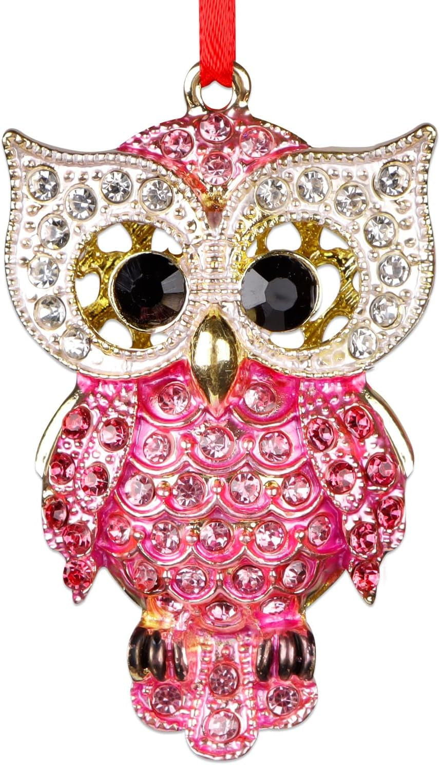 Metal Owl Christmas Ornaments 2024 Owl Decor Pink Owl Keepsake Christmas Tree Ornaments Decorations, Owl Christmas Ornaments Gifts for Women Girls Mom Owl Lovers