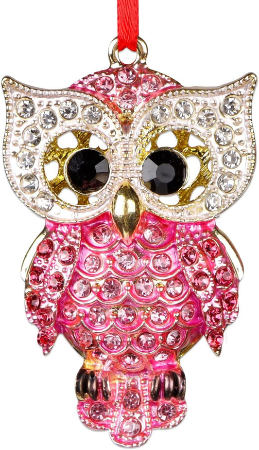 Metal Owl Christmas Ornaments 2024 Owl Decor Pink Owl Keepsake Christmas Tree Ornaments Decorations, Owl Christmas Ornaments Gifts for Women Girls Mom Owl Lovers