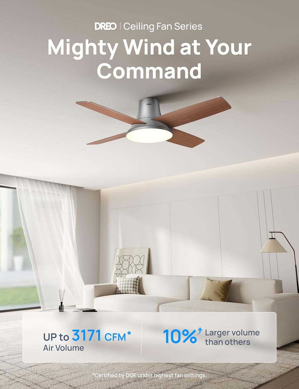 Smart Ceiling Fans with Lights and Remote, 12 Speeds & 3 Fan Modes, Quiet DC Motor, Easy to Install, Dimmable LED Ceiling Fans with App/Alexa Control, 12H Timer for Home, Indoor, Silver, 44''