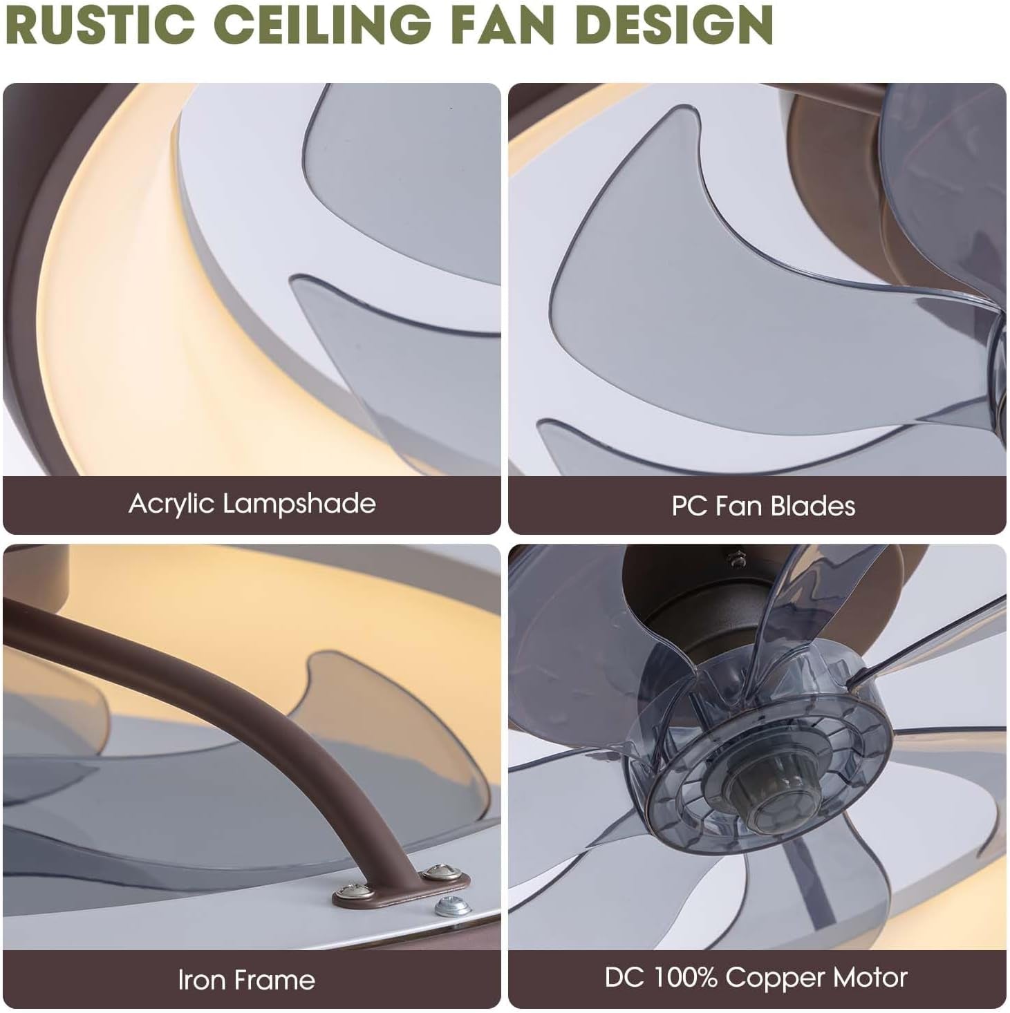 Ceiling Fans with Lights and Remote, 20'' Low Profile Flush Mount Ceiling Fan with Lights, 6 Wind Speeds, Modern Dimmable LED Ceiling Fan, Smart Ceiling Fan for Bedroom, Kids Room