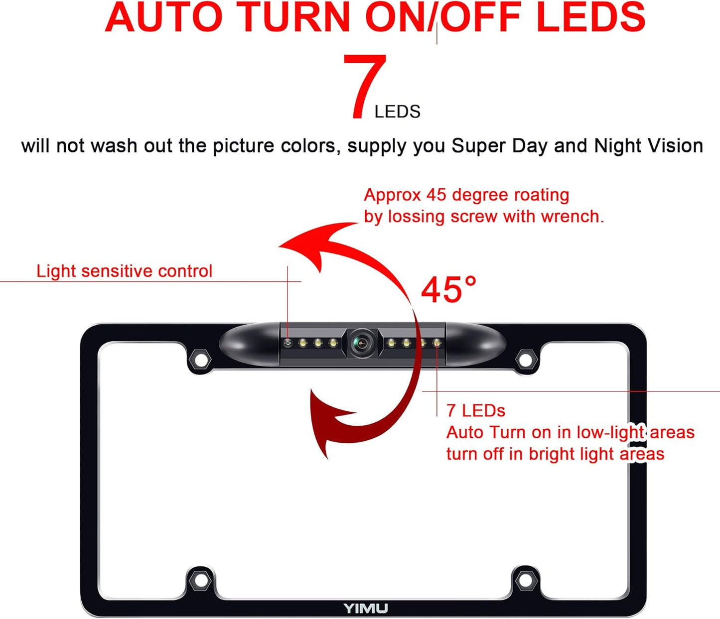 Backup Camera Vehicle Reversing for Car/Suv/Pickup/Truck/Van/Rv/Trailer Single Power Rear View System Driving/Reversing Use IP69 Waterproof Night Vision License Plate Frame Backup Camera TRUCK DRIVER