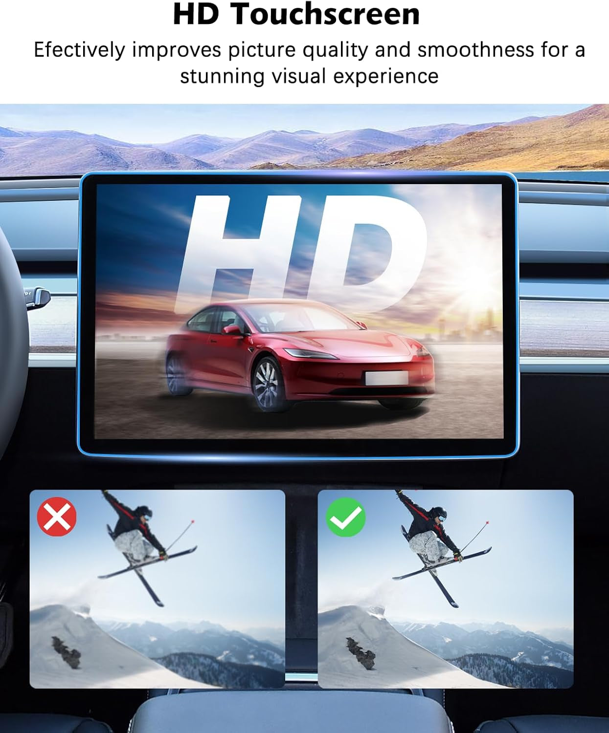 For Tesla Model Y Screen Protector Accessories 2024, 15 Inches Glossy Tempered Glass Touch Screen Protector for Tesla Model Y (2024-2020) / Model 3 (2023-2017) Anti-Scratch & Anti-Fingerprint