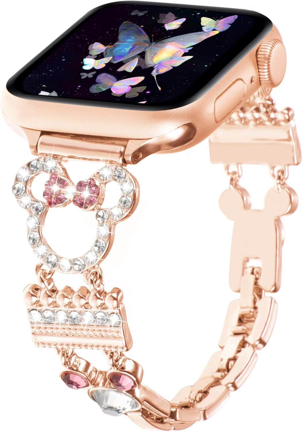 Bling Bracelet Band Compatible with Apple Watch Bands for Women 46Mm 40Mm 41Mm 38Mm 44Mm 45Mm 42Mm 49Mm, Cute Cartoon Dressy Jewelry Charm Metal Strap for Iwatch Ultra 2 Series 10/9/8/7/6/5/4/3/2/1/SE