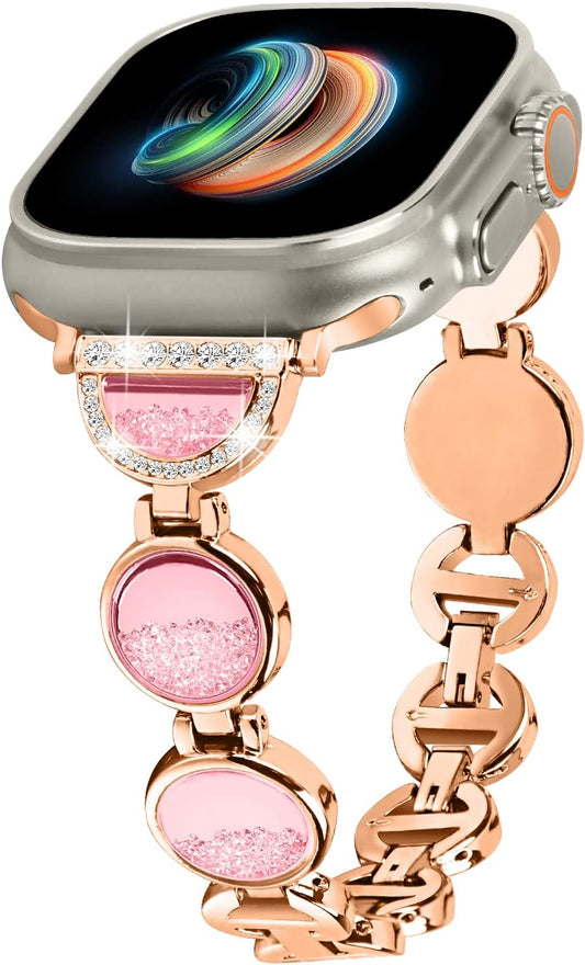 Bling Bands Compatible with Apple Watch 46Mm 49Mm 45Mm 44Mm 42Mm 41Mm 40Mm 38Mm Ultra Ultra2 Series 10 9 8 7 6 5 4 3 2 1 SE for Women, Glitter Metal Bracelet Straps Luxurious Rhinestone Replacement Wristband for Iwatch All Series