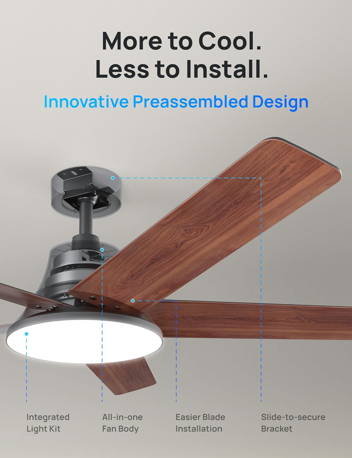 Ceiling Fans with Lights and Remote, 52 Inch, 6 Speeds, 5 Color Tones Dimmable LED, Quiet Reversible DC Motor, 8H Timer, Black Ceiling Fan for Bedroom, Living Room, Easy to Install