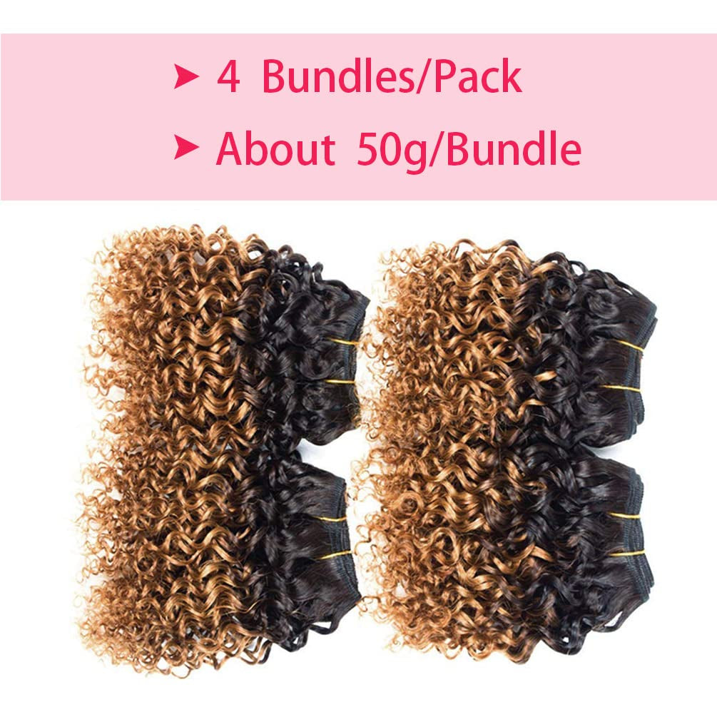 Kinky Curly Bundles Human Hair Bundles 8 Inches Curly Human Hair 4 Bundles 1B/30# Afro Weave Bundles Brazilian Virgin Human Hair 50 Gram/Bundle (8 8 8 8, 1B 30#) …