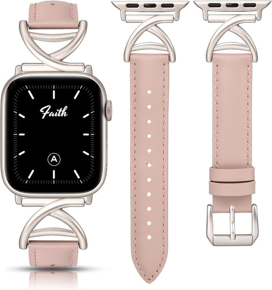 Leather Band Compatible with Apple Watch Bands 38/40/41/42/44/45/46/49Mm Women, Slim Dressy Premium Leather Strap with A-Shape Metal Buckle for Iwatch Series 10 9 Ultra SE 8 7 6 5 4 3 2 1