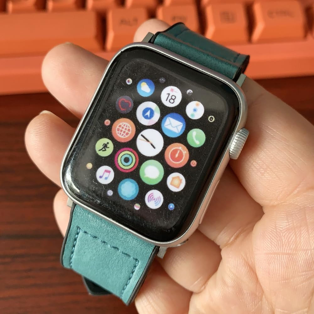 Compatible with Apple Watch Band 49Mm 45Mm 44Mm 42Mm 41Mm 40Mm 38Mm, Genuine Leather Bands Strap for Iwatch Ultra SE SE2 Series 8 7 6 5 4 3 2 1 (Blue,38Mm/40Mm/41Mm)