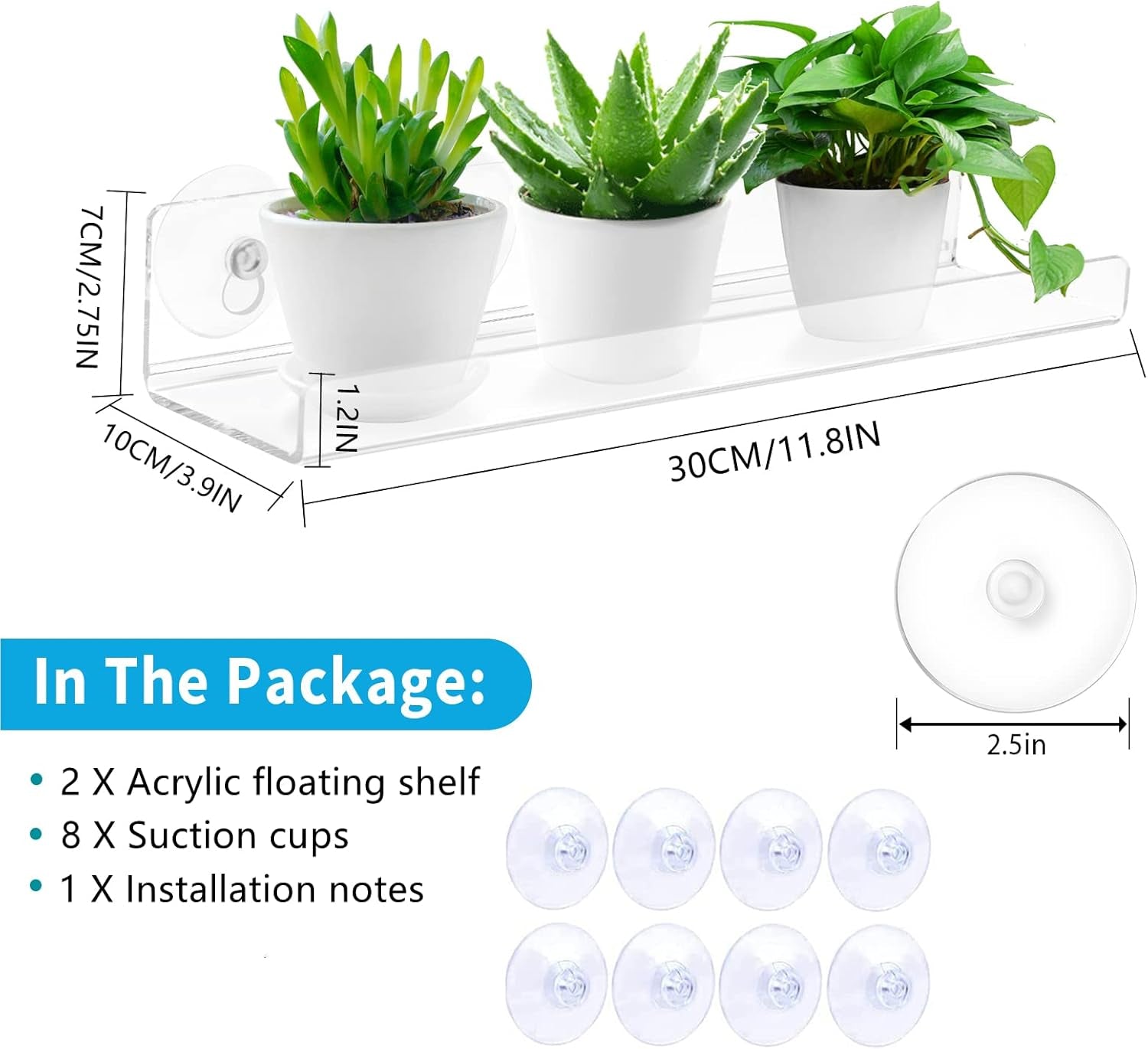 2 Pack Acrylic Window Boxes Plant Shelves,12 Inch Acrylic Window Sill Extender for Plants, Windows Suction Cup Shelf, Window Plant Shelves, for Succulent Planters, Herb Pots, Indoor Plants