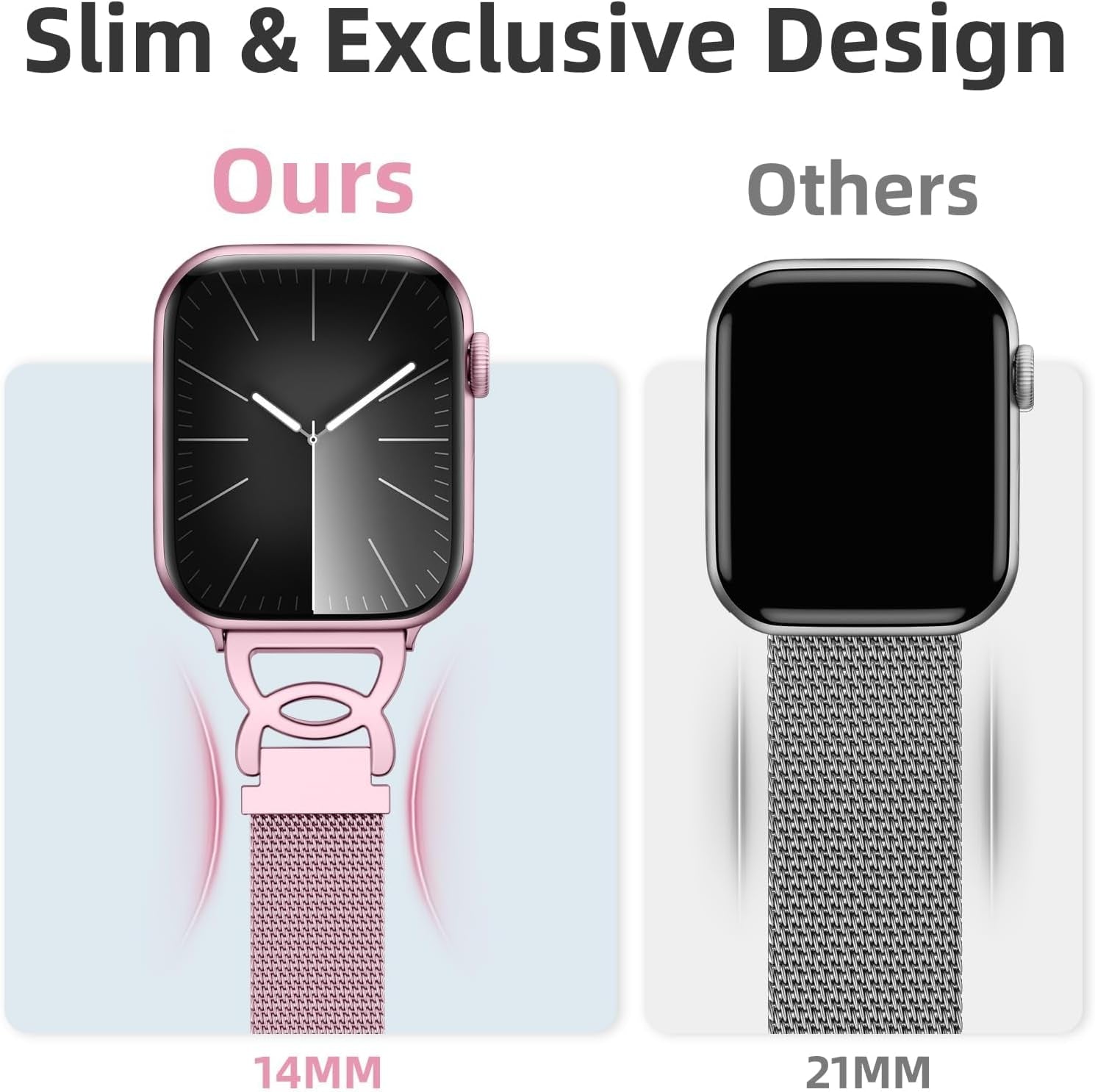 Slim Milanese Loop Compatible with Apple Watch Band 40Mm 41Mm 38Mm 42Mm 44Mm 45Mm 46Mm 49Mm Women, Thin Stainless Steel Mesh Loop Magnetic Wristbands for Iwatch SE Series 10 9 8 7 6 5 4 3 2 1