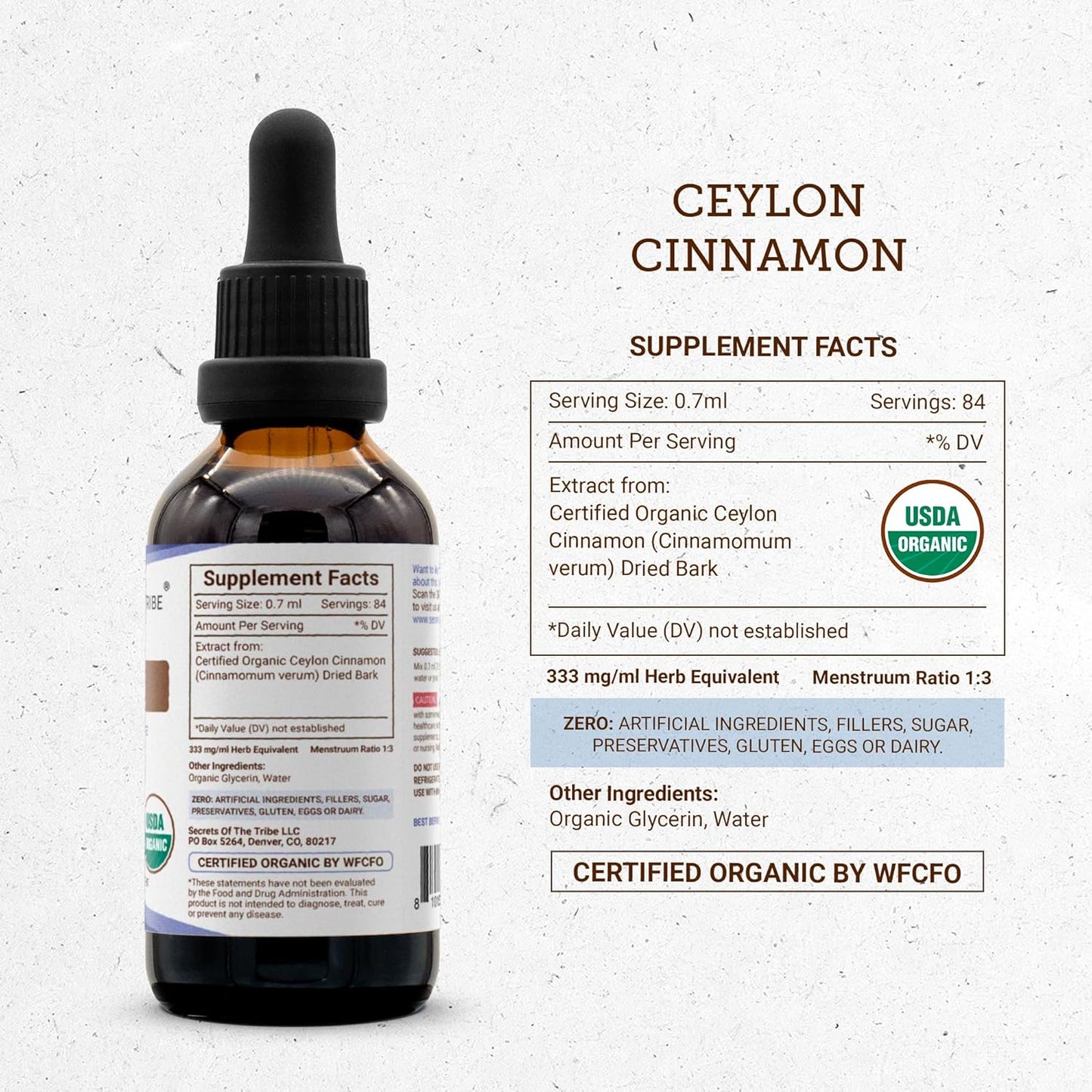 Ceylon Cinnamon USDA Organic | Alcohol-Free Extract, High-Potency Herbal Drops | Made from 100% Certified Organic Ceylon Cinnamon (Cinnamomum Verum) Dried Bark (2 Oz) TLBH