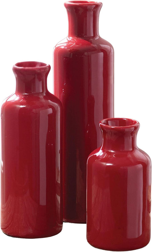 Vase Set, Farmhouse Decor, Aesthetic Room Decor, Boho Decor, Vases for Your Kitchen, Bedroom, Office, Living Room & Bathroom, Shelf Decor, Centerpiece Table Decorations, Red Vases (CM2407)